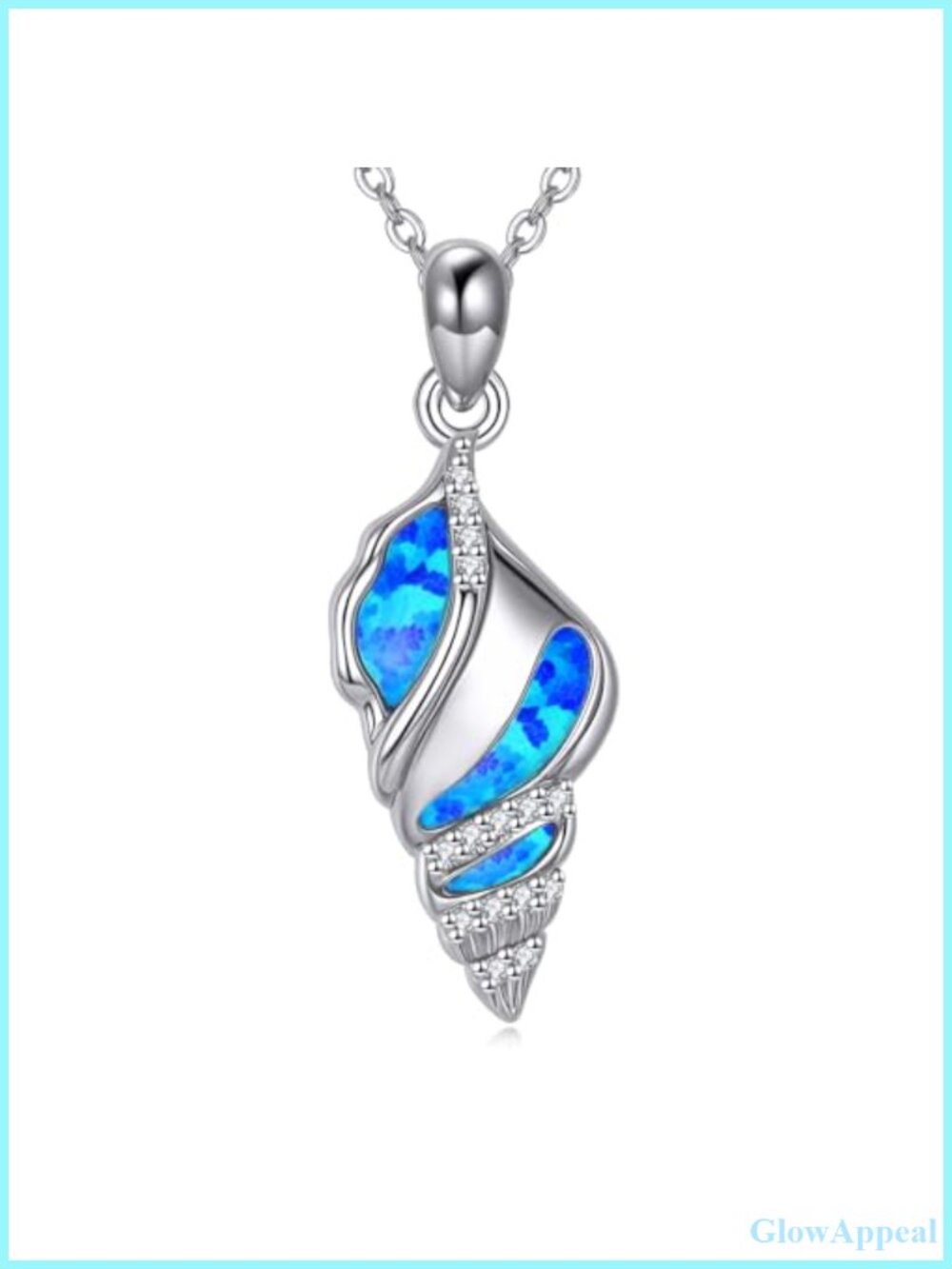 925 Sterling Silver Seashell Necklace Blue Opal Pendant Adjustable 18-20 Inch